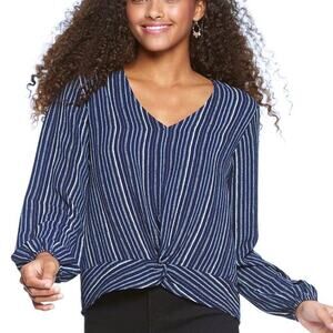 Boho Blue & White Bohemian Twist Front Top by PINK REPUBLIC ~ Womens Size XS